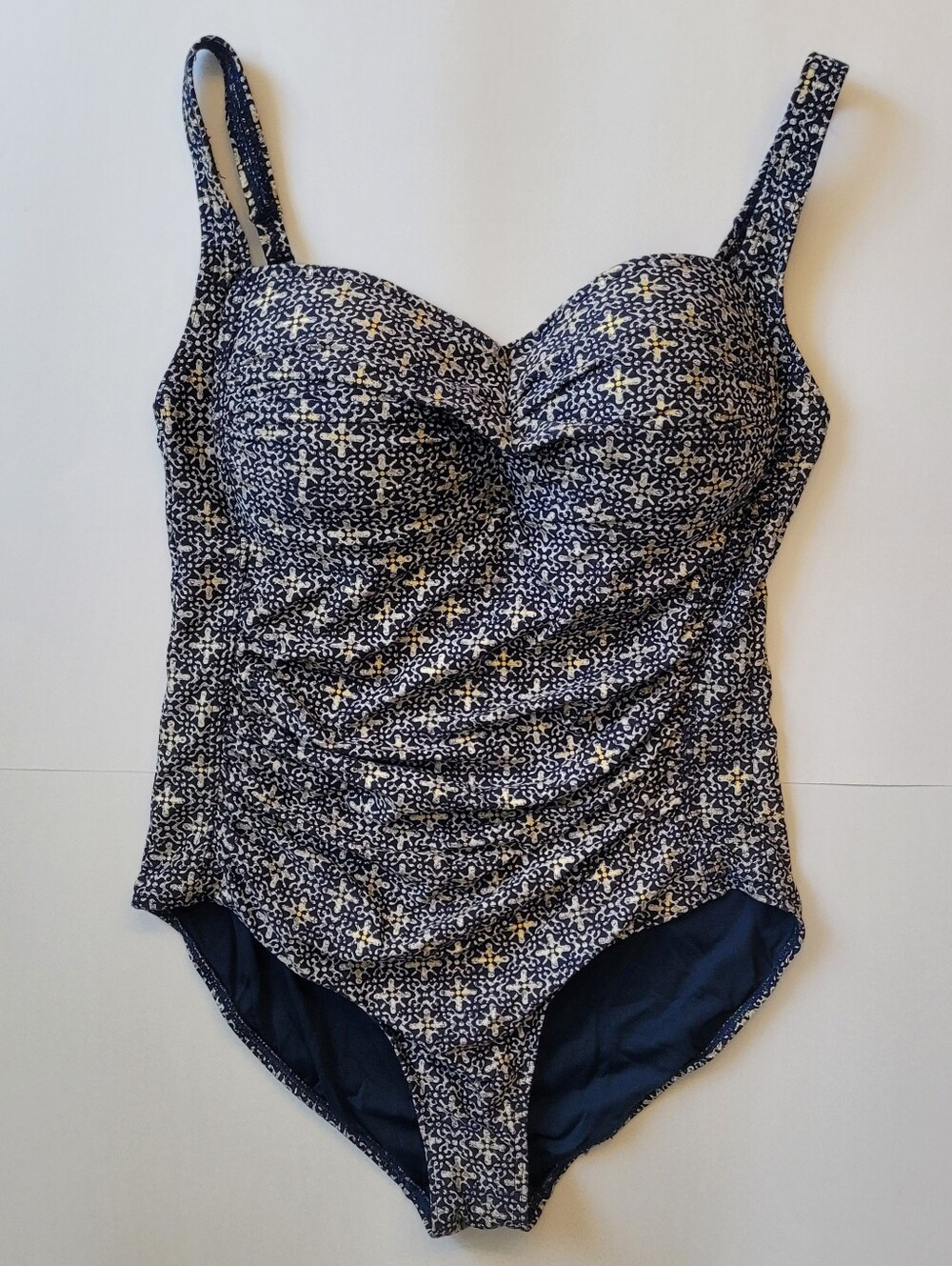 Nip Tuck Swim Joanne Nautical Foil One Piece Swimsuit Navy Gold Size 10